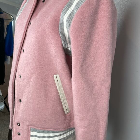 Parker Pink and Grey Wool Varsity Letterman style jacket snap front lined small - Picture 5 of 10
